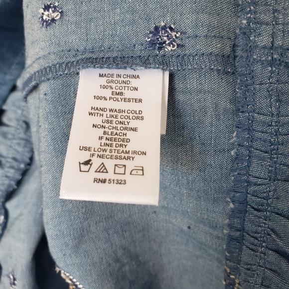 Cece Chambray Denim Sunflower Embroidery Spaghetti Straps Dress - Picture 9 of 9